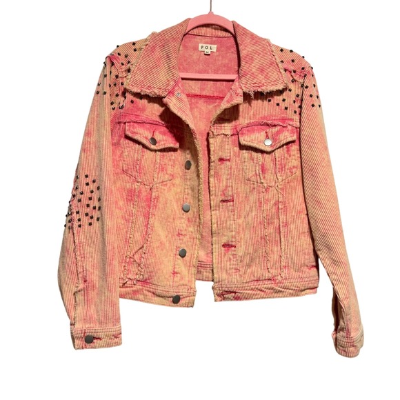 POL Jackets & Blazers - POL Pink Acid Wash Studded Corduroy Jacket Bohemian Frayed Trucker Women‎ MEdium